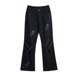 Gothic Dark Black Jeans Women High Street Denim Pants Mall Goth Wide Leg Trousers For Female Punk Cross Aesthetic