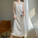 Fongt Acetate Silk Sling Dress Women Summer Loose Inside The Long Dress French Design Fairy Set Of Blind