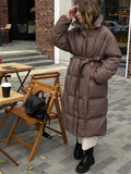 Fongt Leisure Collection Waist Thin Long Bread Cotton Clothes Women Thick Warm Cotton Coat Brown