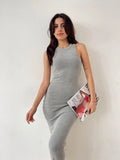 Fongt Rib-Dress Dress Body-Body-Skinny Vest Sleeveless One-Step Skirt Babes