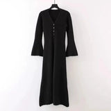 Fongt Ins Design Long Sleeve V-Neck Knitted Dress Woman
