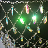 Through Holographic Gems Two 2 Piece Set Hollow Out Metal Link Chain Crop Top Sexy Patchwork Skirt Night Club Two Piece