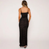 Fongt Lace Splicing Perspective Dress Body Solid Color Dew Back Sexy Dress Woman