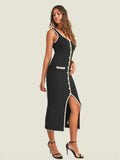 Fongt Famous Wind Sling Dress Sexy Hottie Repair Button Open Design Style Hip Dress