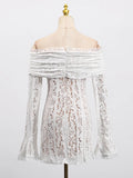 Fongt Wind Dress Woman 2025 Spring New Shoulder Lace Lace With High-End Feel Long-Sleeved Bagged Hip