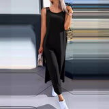 New Summer Simple Solid Color Back Lace Sleeveless Dress Women's Clothing-Outfit