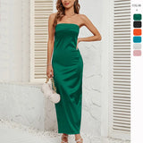 Fongt Women's Solid-Colored Tight-Back-Sined Dress