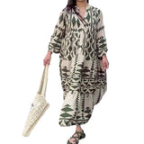 Fongt Large-Size Women's New Temperament Printed Shirt Dress Bohemian Dress