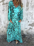 Fongt Women's Spring Summer New V-Neck Fashion Holiday Print Dress