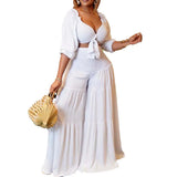 Fongt Summer Wrapped Bra Strap Wide Leg Pants Large Size Two-Set Casual Suit