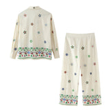 Summer Flower Embroidered Baggy Shirt 3444460 Trousers 2882460-Outfit