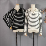 New 2021 Women Autumn Winter Sweaters Wool Knitted Elegant Striped Vintage Fashionable Pullovers Lady Tops