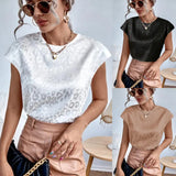 Fongt Women's Top 2025 Summer New Leopard-Print Jadar Shirt Casual Blouse Short Sleeves