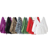 Fongt Summer Out-The-Shoulder Lantern Long-Sleeved V-Neck Dress Sexy Showy Multi-Colored Skirt Woman