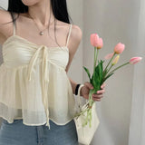 Fongt Fairy Atmosphere Sense Fold With Solid Color Small Condole Shirt 2023 New Lazy Short Back Vest Tide-Outfit
