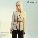 Fongt New British Splicing Colliding Color Leather Splicing Back With Small Suit Jacket With Belt 1226