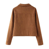 Fongt New INS Style Retro Style Simple Collar Pocket Deer-Skin Jacket