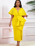 Fongt Summer Sexy V-Necked Lotus Leaf Side Open Nail Bead Party Dress Famous Temperament Banquet Dress