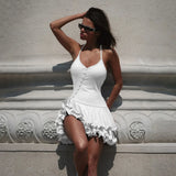 Fongt Summer New Hottie Slim Hanging Neck Side Single Buckle Design Dress