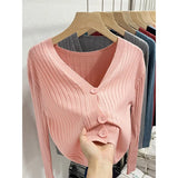 Fongt Knitted V-Necked Cardigan Trend New Thin Shirt Sweater Coat Short Top