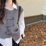 Fall Korean Irregular Loose Sweater Vest Lazy Wind Double-Breasted Knitted Vest Women's Cardigan-Outfit