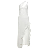 Fongt Winter New Women's Hottie Street Irregular Design Lace Splicing Perspective Showback Dress