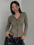 Fongt Wind Pocket Splicing Zipper Short Jacket Women's Autumn Hooded Casual New Top