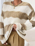 Fongt Autumn And Winter Three-Dimensional Striped Mahjong Loose Knitted Long-Sleeve Round Jumper Woman