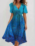 Fongt Summer New Loose Leisure Shuya V Collar Crumped New Hot Print Dress.