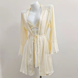 Fongt New French Romantic Lace Lairvoyal Night Coat Sexy Ice Ribbon Breast Pad Sling Short Skirt Homewear