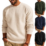 Fongt Solid Color Round Neck Sweater Jumsweater Men's Sweater Waffg Casual Men's
