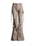 Fongt 2024 New High Waist Horn Trousers Overalls Style Slim Show Thin Versatile Ribbon Decoration Floor Casual Pants-Outfit