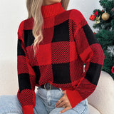 Fongt Autumn And Winter Casual Lattice Lantern Long-Sleeved Turtleneck Sweater Women's Christmas
