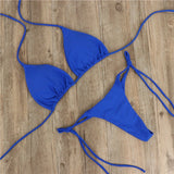 Hanging Neck Solid Three-Point Bikini Sexy Swimsuit Lady Split Strap Adjustable Multi-Color