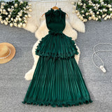 Fongt Luxury High-End Feeling Sleeveless Dress Women's Summer Lotus Leaves Side Waist Temperament Niche Chic Beautiful Long Dress