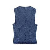 Fongt Women's New French Style Dress-Up Cowboy Sleeveless Round Collar Vest Vest