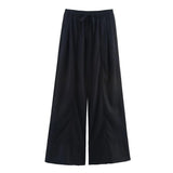Fongt Women's Explosive Linen Long-Sleeved V-Neck Casual Shirt + Linen Mid-Rise Wide-Legged Trousers