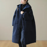 New Winter Large Size Women's Lambswool Coats Loose Long Overcoats Solid Female Blend Coats Hooded Trendy Ladies