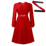 Fongt New V-Neck Fashion Elegant Solid Color Pressure Folding Large-Size African Dress