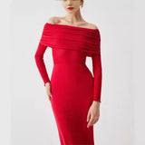 Fongt Women's New Shoulder Repair Dress Net Sleeve High-End Dress Dress
