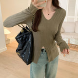 Sense Of Design For A Minority Split Sweater The New Autumn Style Shows A Thin V-Neck Long-Sleeved Blouse.-Outfit