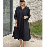 Fongt Step Into The New Long Shirt Solid Temperament Commute Simple Over-Collared Cardigan Dress