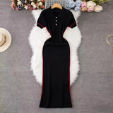 Fongt Large-Size Dress Collar Faish Short-Sleeved Striped Dress Peter Pan Collar High Waist