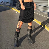 y2k Midi Skirts Ruched Drawstring Cargo Skirts Prepply Women Long Skirts Harajuku Korean Clothes
