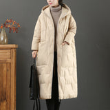 Large Size Loose Literary Long-Sleeved Hooded Coat Winter Wear New Knee White Duck Down Light Down Jacket Fashion-Outfit
