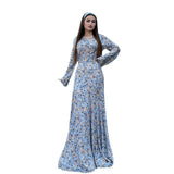 Fongt New Women's Casual High-Waisted Crumped Flower Long Sleeve Slim Dress