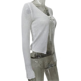 Fongt Wind Sweater Knitted U-Neck Hollow Solid-Colored Bow Strap Wearing Long-Sleeved Women's Top