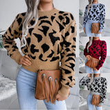 Fongt Real Autumn And Winter Casual Leopard Print Waist Knitted Umbilly Sweater Women's Clothing