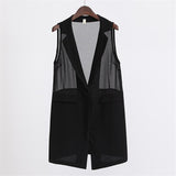 Fashion Summer Vest Jacket Women Plus size 5XL Black Chiffon Sleeveless Outerwear Female Perspective Casual Waistcoat