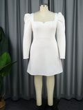 Fongt Elegant Square Collar Long Sleeve Dress Banquet Party Bareback Bow Dress Dresses Dresses